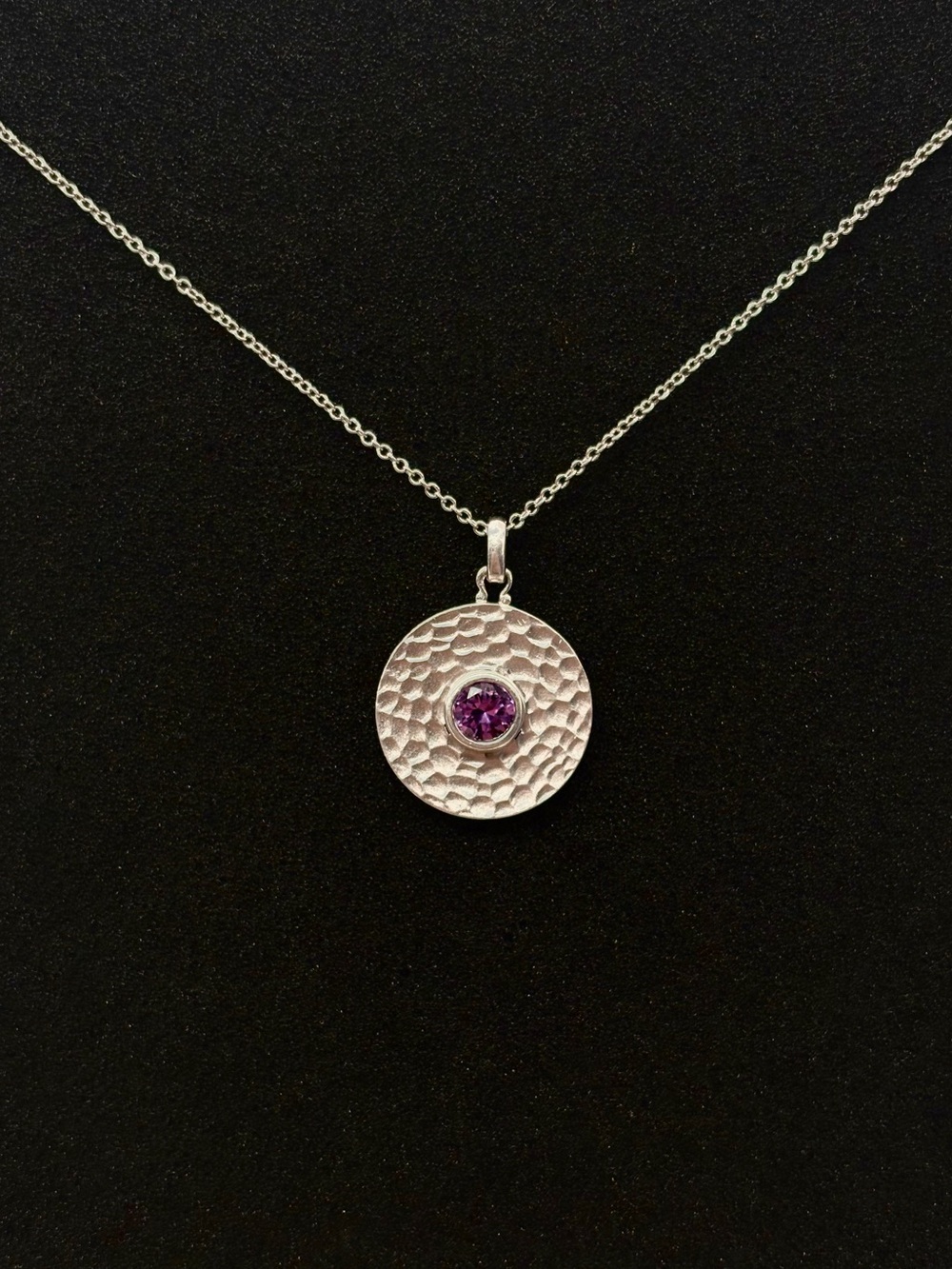 Gabriel & Co. Sterling Silver Hammered Amethyst Pendant Necklace Adjustable